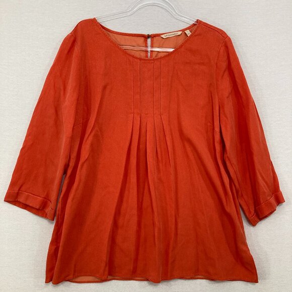 Soft Surroundings Large Red Orange Pleated Detail Soft Lyocell 3/4 Sleeve Blouse - Picture 1 of 10